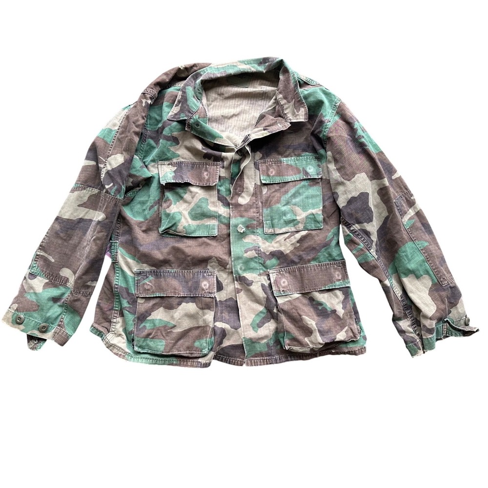 Vintage‎ US Military Woodland Camo BDU Jacket Medium Short Ripstop Coat A1499